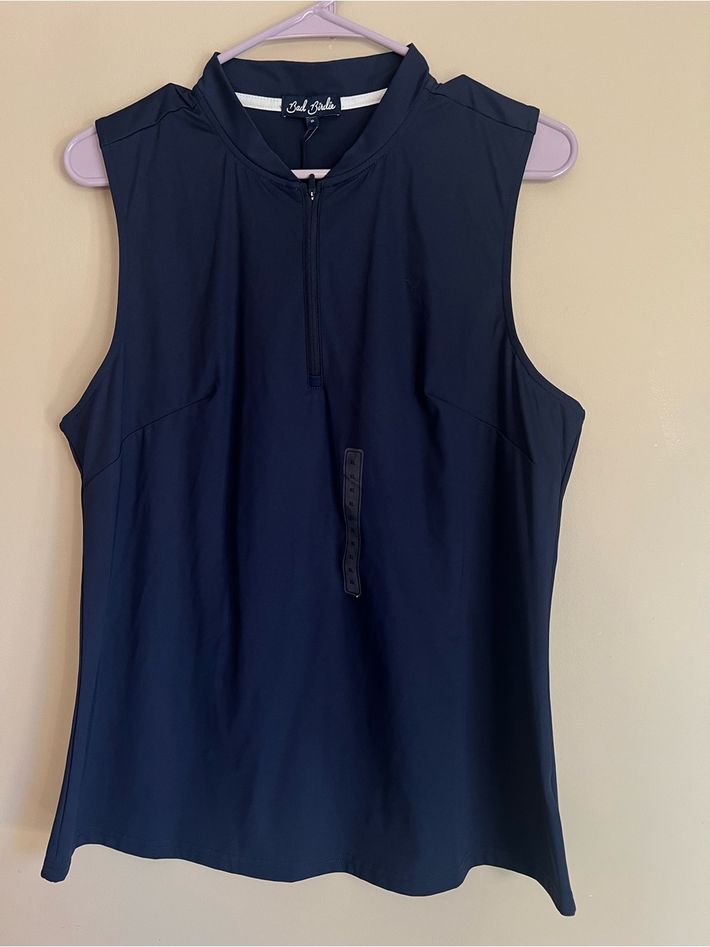 Bad Birdie Women's Dark Navy Blade Collar Sleeveless Golf Polo Top XL NWT